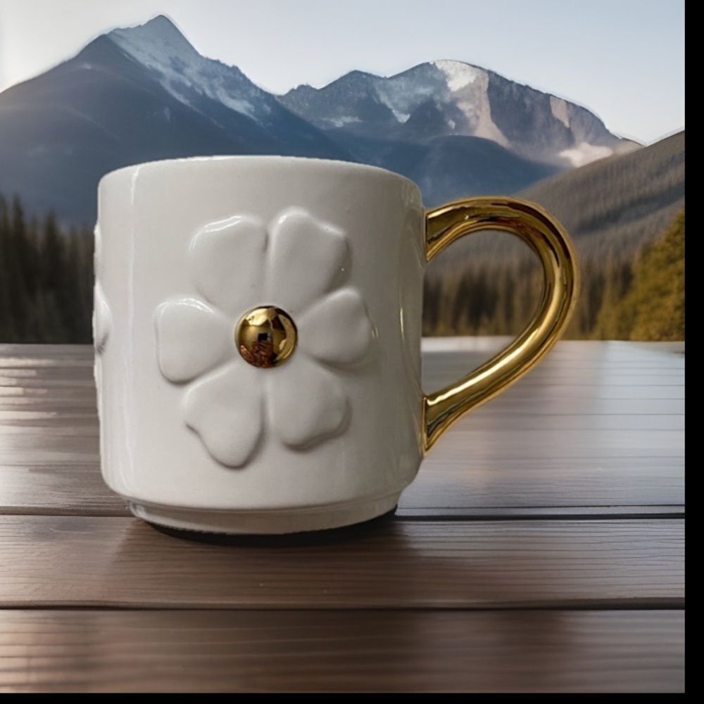Target Ceramic White Floral Mug with Gold Handle